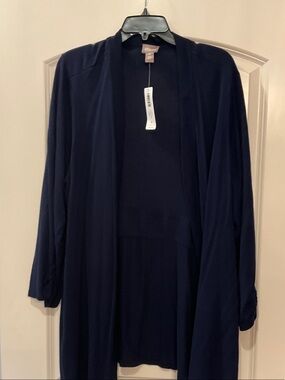 Eileen Fisher Navy Open-Front Long Cardigan